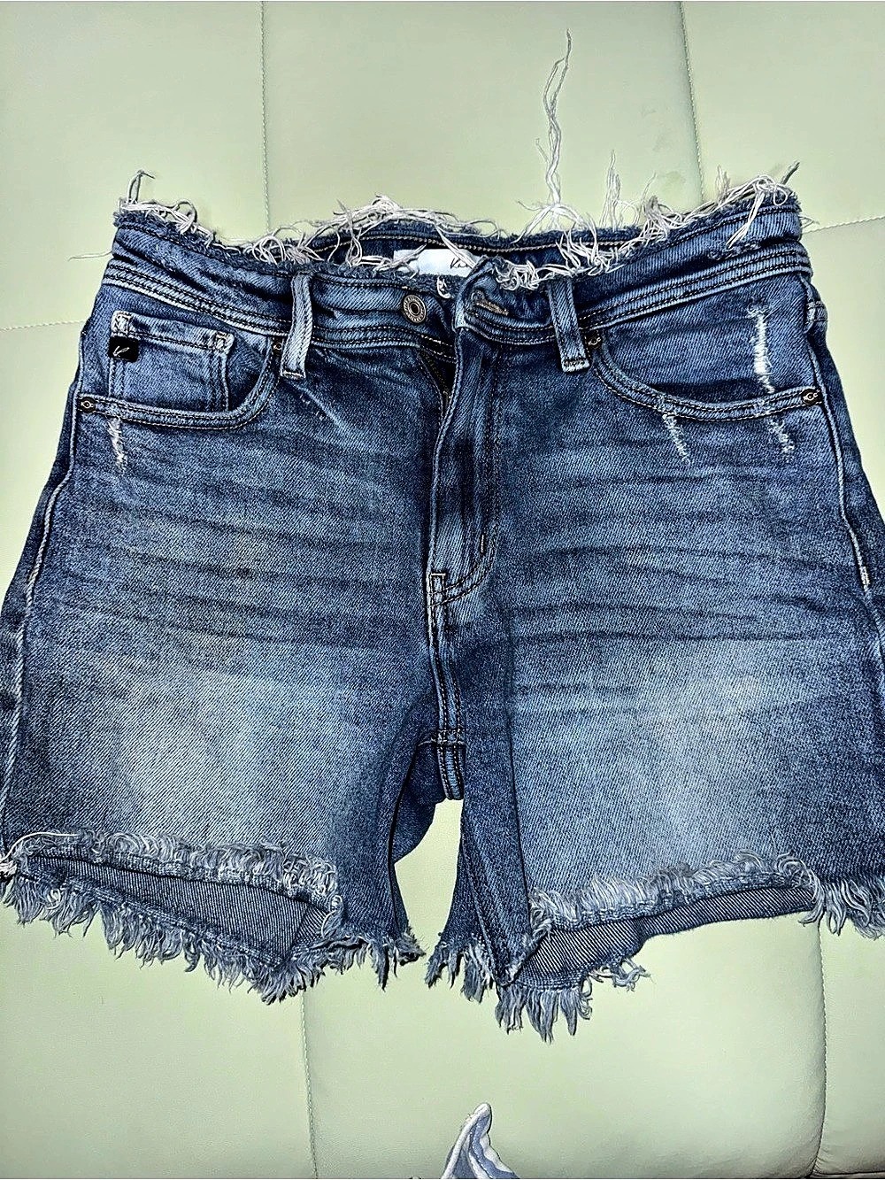 Kancan High Rise Waistband Fray Detail Shorts Denim Frayed Jean Shorts Size